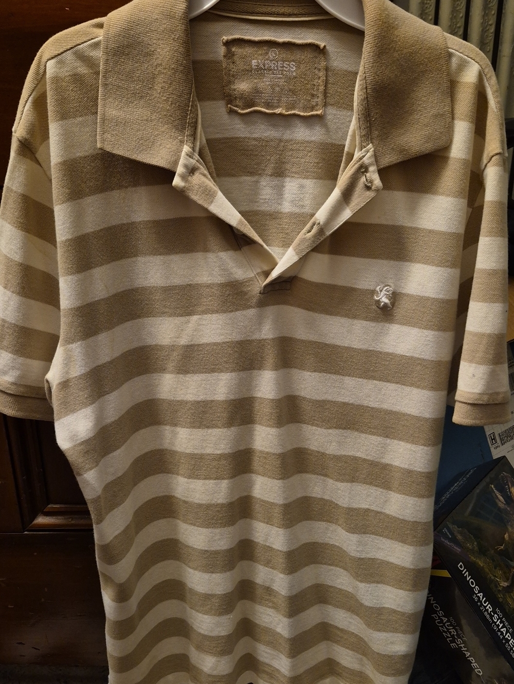 Large Borderline Vintage Express Striped Polo Shirt in Beige and Cream
